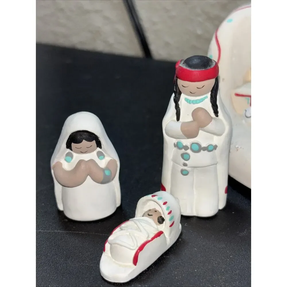 Vtg 90s Cleo Teissedre Southwest Mission/Christmas - Nativity Pottery Creche